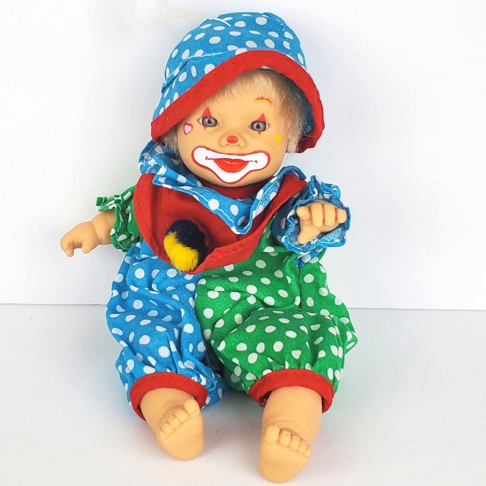 Vtg Palm Dolls 7" Beanie Clowns Series 2 Gigo Toys Happy Blue Green Polka Dots